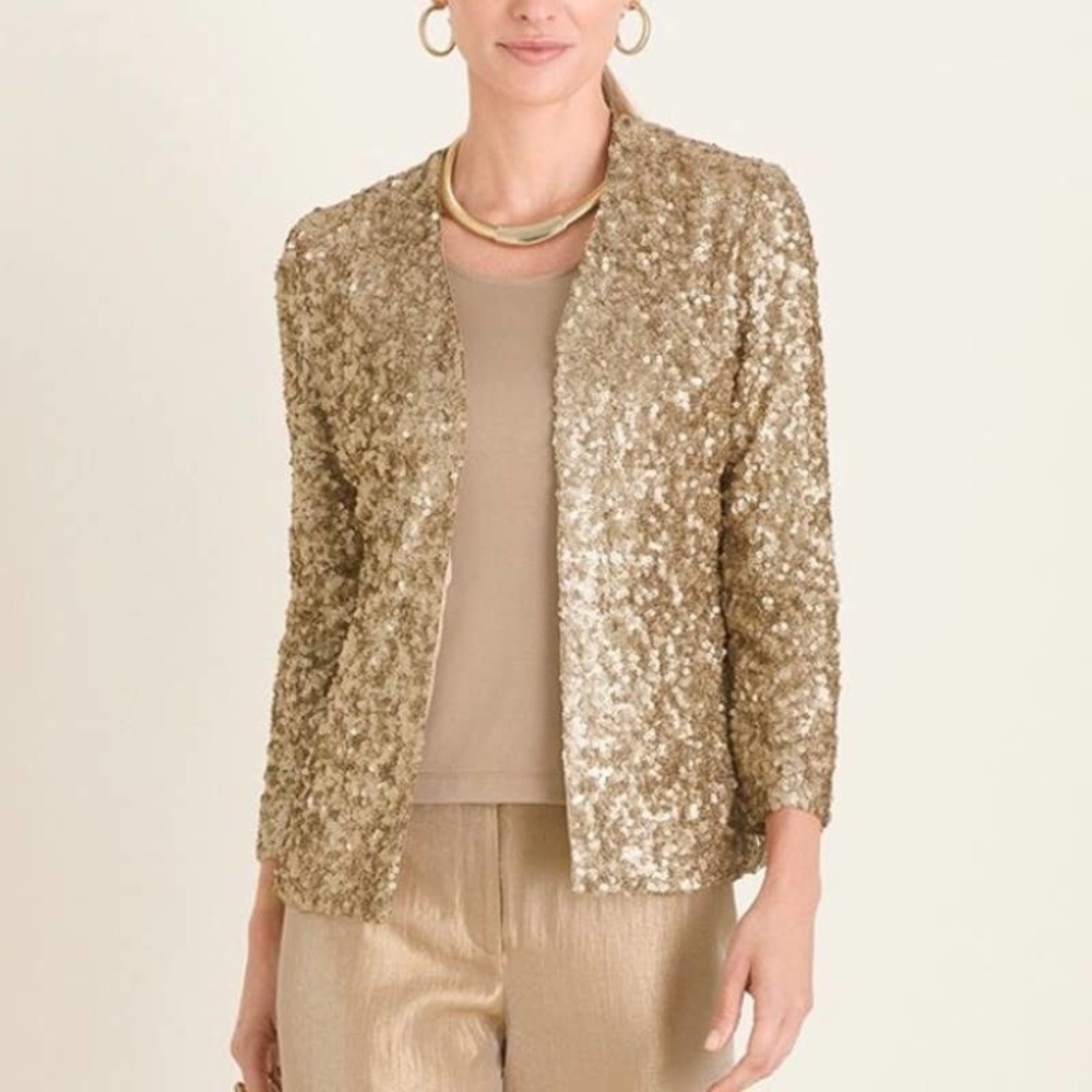 Chicos Gold Travelers Sequin Long Sleeve Jacket